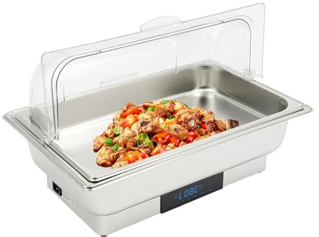 HUOMMGS 600W Chafing Dish Elektrisch Buffetwärmer Elektrisch Warmhaltebehälter Essen Wärmebehälter für Speisen mit Deckel Warmhaltegerät mit 35-90℃ Einstellbaretemperatur Buffetwärmer (9L + 15L)