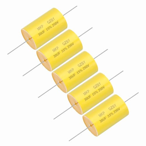 sourcing map 5Pcs 30uf Frequency Divider Capacitor, 250V Axial Audio Speaker Crossover MKP Film Capacitor