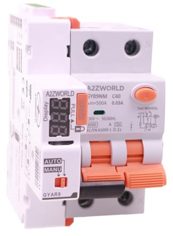 Interruttore Magnetotermico Differenziale Con Riarmo Automatico, RCBO Tipo A Curva C, Idn 30mA / 0.03A, In 25A, 1P+N 6kA, 3 Moduli, con 3 Tentativi di Riarmo (10s/60s/300s)