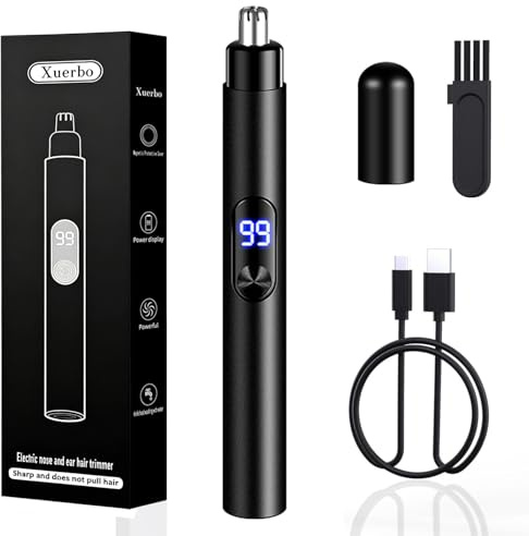 Wiederaufladbarer Nasenhaartrimmer für Damen und Herren mit LCD-Akku-Anzeige, schmerzloser USB-Nasentrimmer, Ohr- und Nasenscherer, Gesichtshaarentfernung, leicht zu reinigen, Dual-Kanten-Klingen