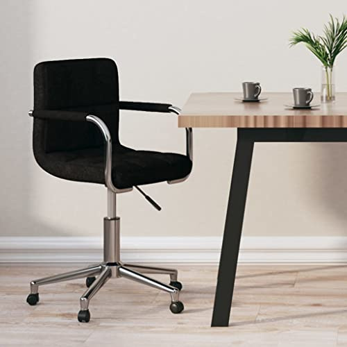 Chaise de bureau pivotante en tissu noir avec vérin à gaz, ergonomique, pivotante à 360 °, pour bureau, maison, bureau, bureau, confort, structure en métal, avec roulettes et soutien dorsal