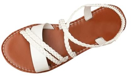 Sandales Femme Été Cuir Plates Nu-Pieds Chaussures Été Femme Sandale Confortable Unique Legere Chic Women Sandals Vacances Voyage Plage