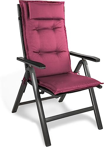 normani Stuhlauflage Hochlehner mit Kissen - Gartenstuhlauflage für Draußen und Drinnen aus pflegeleichtem und wasserdichtem Outdoor Material 120x50 cm Brombeere 120 x 50 x 5 cm