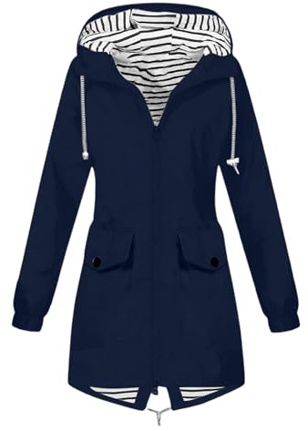 Generico Giacca Antivento e Antipioggia Donna Lungo Trench con Cappuccio Cappotto Traspirante Sottile Softshell Impermeabile Giacche Estivo Primavera per Viaggi e Ciclismo