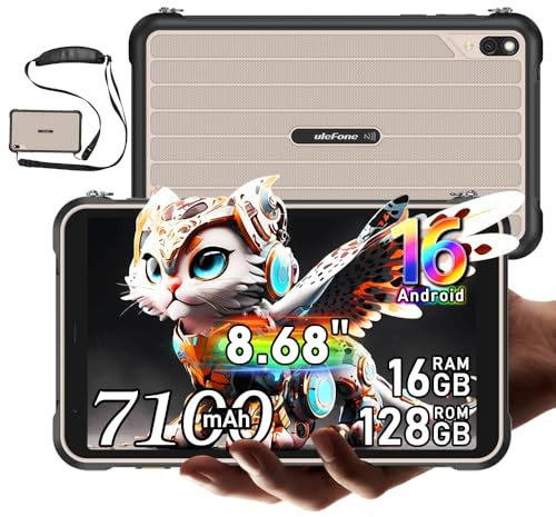 RugKing Pad Pro 4G Tablet Rugerizada Android 16, 16GB+128GB/TF 2TB Rugged Tablet con bandolera, 8,68 pulgadas 90Hz, 7100mAh, 16MP, IP68/IP69K Estanca, 4G Dual SIM/eSIM/5G WiFi/GPS/OTG/NFC, Gris