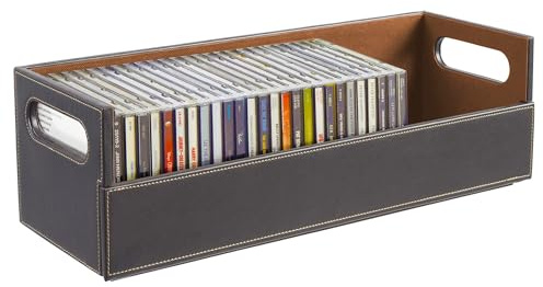 Stock Your Home CD Storage Box, Organizer Shelf for Movie Cases, DVDs, Cassette Tape Display Stand, Disc Holder Can Store Up to 40 CDs, Faux Leather (Brown)
