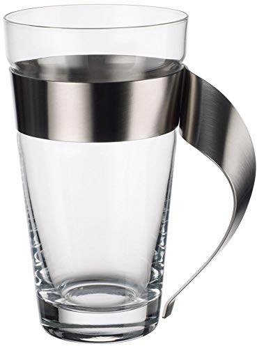 Villeroy & Boch, NewWave Latte Macchiato Glass, Set of 2, Crystal Glass with Stainless Steel Handle, Dishwasher Safe Trendy Design, Clear, 6 in, 17 oz