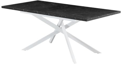B&D home Esstisch BEA | ausziehbar 120-160 x 80 cm, 4-6 Personen Küchentisch Holztisch mit Kreuzgestell weiß für Küche, Esszimmer | Industrial modern Design | Marmor-Schwarz, 11202-XW-MSCH