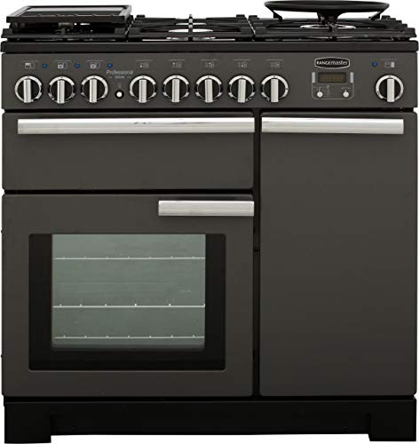 Rangemaster Professional Deluxe PDL90DFFSL/C 90cm wide Dual Fuel Range Cooker with Gas Hob - Slate - A/A Rated