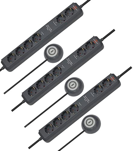 Brennenstuhl Eco-Line Comfort Switch Plus, Steckdosenleiste 6-Fach (2 permanente, 4 schaltbare Steckdosen, beleuchteter Fußschalter) (Anthrazit | 3er Pack)