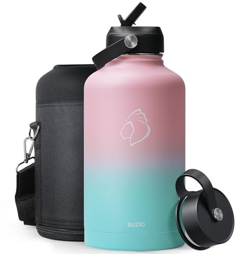 BUZIO 2L Insulated Water Bottle Stainless Steel with Straw & Spout Lid | Large Metal Water Thermo Flask, Keeps Cold 48 Hrs Hot 24 Hrs, Leakproof Drink Bottles, BPA-Free, for Gym, Travel, Sports