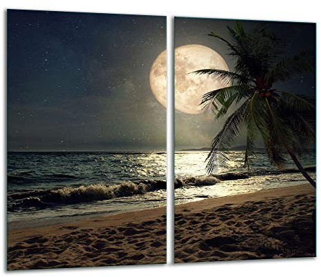 TMK - Placa protectora de vitrocerámica 2 x 30 x 52 cm 2 piezas cocina eléctrica universal para inducción protección contra salpicaduras tabla de cortar de vidrio templado como decoración Playa