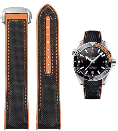 FOUUA Uhrenarmband 22mm 20mm für Omega kompatibel mit Omega-Armband Uhrenarmband Silikon und Canvas Faltschließe Passend für Omega [SpeedMaster] [Seamaster] [De Ville]