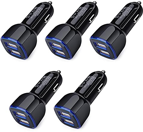 Car Charger iPhone, 5Pack 2.4A 12V USB Adapter Car Cigarette Lighter USB Charger Car Plug for iPhone 17 16e 16 15 14 13 12 11 SE XR XS X 8 7 6,Samsung Galaxy S25 S24 S23 S22 S21 S10 S9,Android,Kindle
