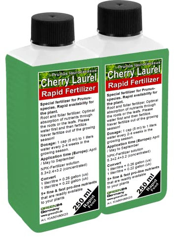 GREEN24 Engrais pour laurier-cerise, fertilisation de laurier Prunus laurocerasus, engrais liquide de qualité supérieure de la gamme professionnelle 500 ml concentrer