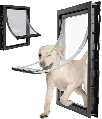 Hundeklappe Katzenklappe Große Mit Veriegelungsplatte Haustierklappe Aus PVC-Kunststoff,Wetterfeste Haustierklappe, Für Innentür Und Außenmontage Für Kleine, Mittlere, Große Hunde,Schwarz,XL