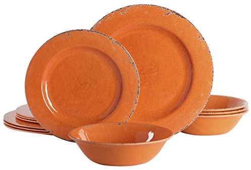 Gibson Home Mauna Orange Melamine Dinnerware Set, Service for 4 (12pc)