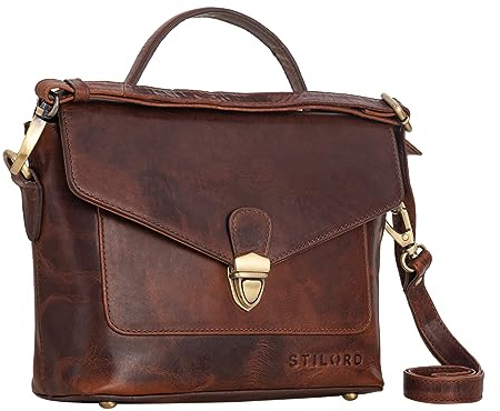 STILORD Fallon Vintage Handtasche Leder Damen Schultertasche mit abnehmbaren Gurt Umhängetasche zum Ausgehen Shopping 9.7 Zoll Echtleder Farbe:Porto - Cognac
