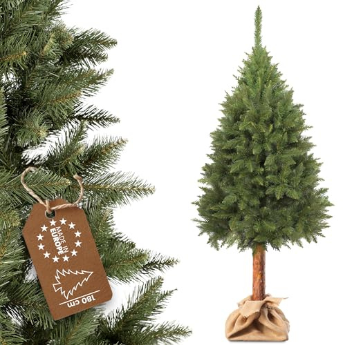 KADAX Albero di Natale artificiale 180 cm, abete rosso con tronco naturale e punte innevate, albero di Natale in PVC con robusto supporto, decorazione natalizia (Carla 180 cm)