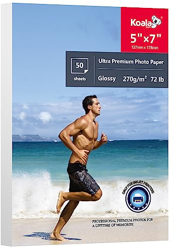 Koala Ultra Premium Photo Paper 5x7 In Glossy Photo Printer Paper for Inkjet Printer Water Resistant 50 Sheets 72lb