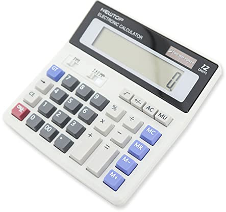 N NEWTOP Calcolatrice Professionale CLC01 Alimentazione Solare Batteria 12 Cifre Tavolo Memoria 99 Calcoli Spegnimento Automatico Standard Elettronica Schermo LCD Tasti Grandi Lavoro Casa Ufficio