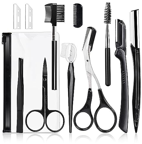 11pcs Pinzette Augenbrauen Zupfen Augenbrauenrasierer Set mit Augenbrauen Kamm, Pinzetten, Rasierer, Pinsel, Scheren Set, Leicht perfekte Augenbrauenformen erstellen