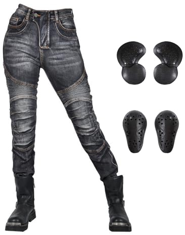 LOMENG Womens Aramid Motorcycle Pants Armored Biker Riding Motorbike Jeans