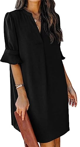 ANFTFH Dam midiklänning ärmlös sommarklänning västklänning casual fritidsklänningar knälång mode klänning A-linje klänning linne klänning, 1-Svart, XXL