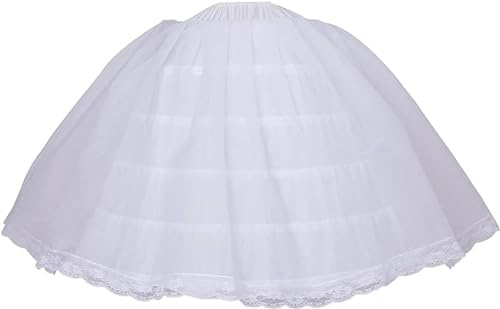 BBSET Women 6 Hoop 2 Tulle Puffy Crinoline Petticoat Skirt Slips Long Underskirt for Quinceanera Wedding Bridal Dress Ball Gown White
