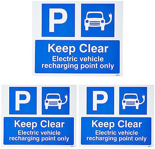 Caledonia Signs 17848H Keep Clear Electric Vehicle Recharging Point Only Sign, Rigid Plastic, 300 mm x 250 mm, blue (Pack of 3)