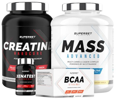 Superset Nutrition | Programme Prise De Masse Expert - Mass Advanced 2,5kg Vanille Crémeuse - Créatine Hardcore Ice Tea - Bcaa Xtreme - Xenatest Hardcore