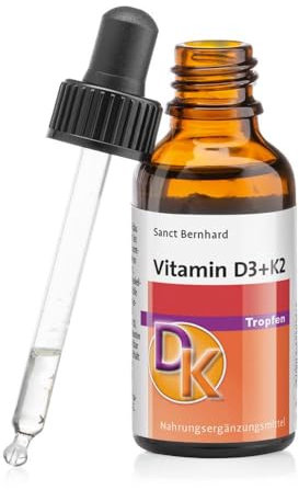 Vitamina D3 y K2 en gotas con 1.000 UI de Vitamina D3 y 20μg de Vitamina K2 por gota - 30ml