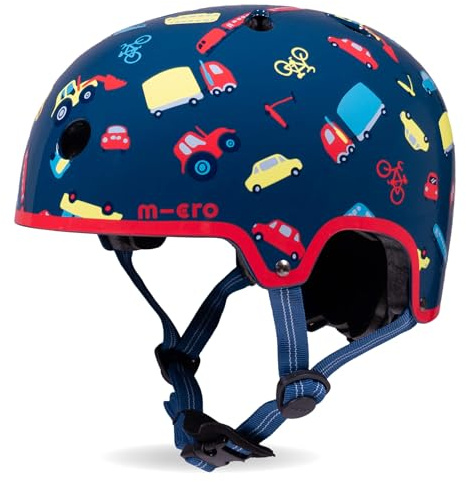 Micro Scooter | Bike/Scooter Printed Kids Helmet | Kids Bike Accessories | LED Rear Light | Protective Chin Strap | Inner Padding | Adjustable Strap & Sizing Wheel
