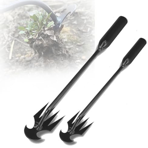 Unkrautstecher, Unkrautstecher for den Garten, geschmiedeter Unkrautstecher aus Manganstahl, 4 Zähne, Doppelzweck-Unkrautjäter, Unkrautentwurzelungswerkzeug for Entwurzeln von Unkraut for den Hof, Bau