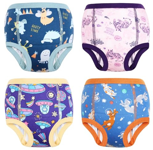 MOEMOE BABY Calzones de Entrenamiento Reutilizables,Ropa Interior de Entrenamiento para niños y niñas, Bragas de Aprendizaje para niños (4 Paquetes) Morado 4 años