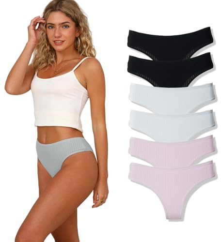 Hialegion Donna G-String in Cotone Intimo A Vita Media Taglio Francese Tanga 6 Confezione L