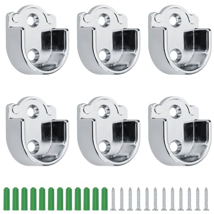 KLEHOPE Kleiderstangenhalter, 6 Stück U-förmig Rundrohr Halterung, Zinklegierung Schrankrohrlager 25mm, für Badezimmer Kleiderschrank Schlafzimmer Küche