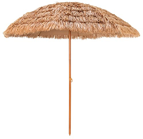 COSTWAY Parasol de Jardin Exterieur Ø243 cm, Parasol Balcon Solaire en Paille PP à 7 Couches, Style Hawaïen Exotique, Manivelle Pratique, 8 Baleines, Toit Ventilé, pour Jardin Plage Piscine