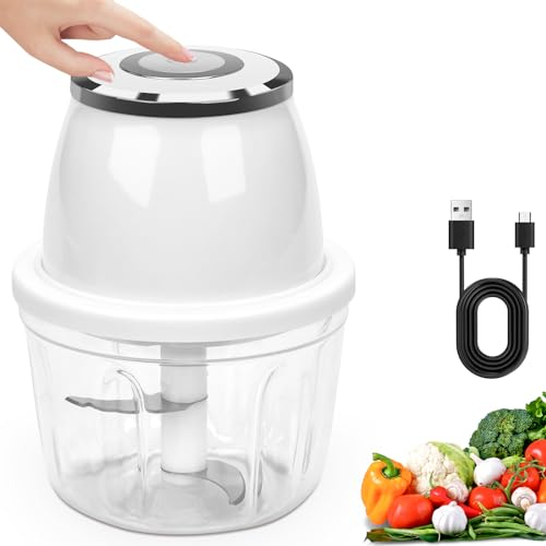 PLUTEO Electric Food Chopper 350ml, Mini Garlic Chopper with USB Charging, White