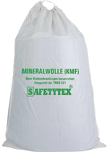 Safetytex KMF Sack 140 x 220 cm - Hochwertiger Big Bag für Mineralfaserabfälle - Transportsack mit Aufdruck und Kordel im Saum - für Mineralfaserabfälle, Glaswolle, Isolierwolle (10)