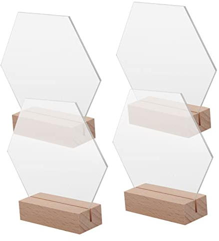 Ciieeo Acrylschild Blanko 4 Stück Sechseckig Tischschild Mit Holzsockel Elegante Hochzeitsdekoration