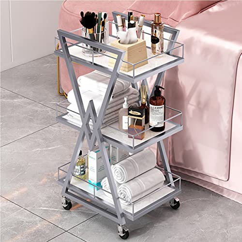NSTVVEE Küchenwagen, multifunktionaler Kosmetikwagen, dreischichtiger Barwagen aus Metall, tragbarer Lagerwagen, geeignet für Restaurants, Hotels (Silber)