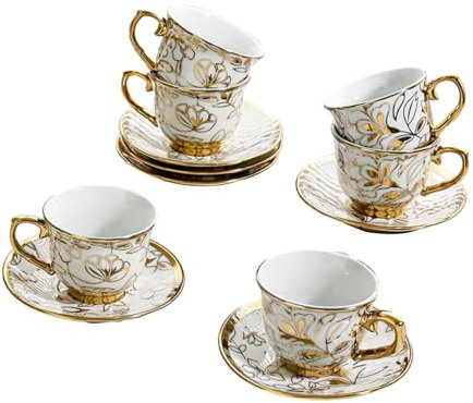 80ml/2.5oz Stile Britannico Oro Bordo Ceramica Tazza Da Caffè E Piatto Set Creativo Casa Caffè Tazza-Caffè 6 tazze, Piatto D, Modello 004