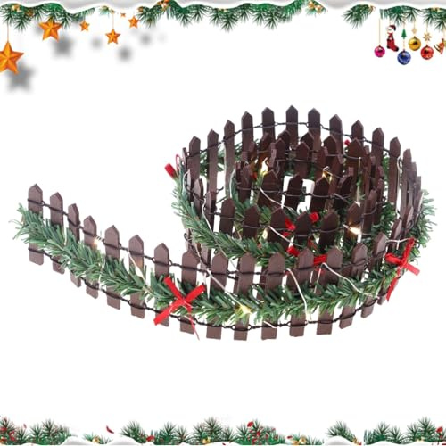 Xvilmaun Miniature Christmas Village Picket Fence for Tree and Garden | Party Decoration With LED Light, Wooden Fairy Garden Accessories for Kids, Holiday Decoration