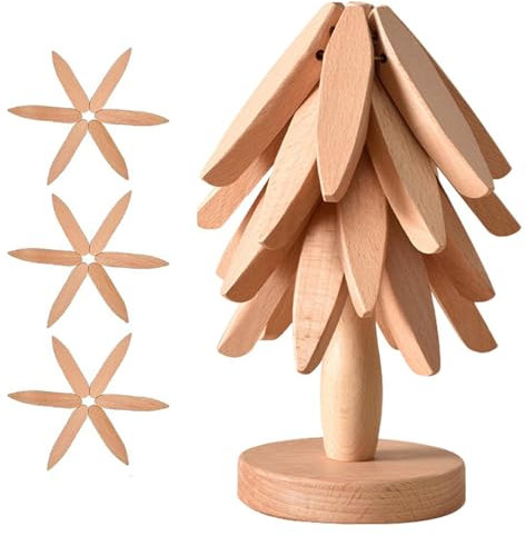 sous Plat en Bois, Dessous de Plat, Plat Pliable en Forme d'arbre, Dessous de Plat pour Plats Chauds, Protection Casseroles et Protège-poêle (Bois -3)