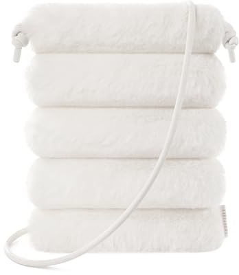 Bekväm liten axelremsväska för kvinnor – fluffig fuskpäls, mobilhandväska med rem, mini plysch lurvig pufferväska, Ris, Medium