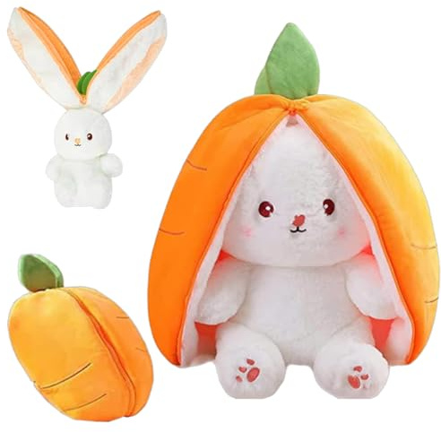 Falaquer Bunny Kuscheltier, Hasen Verstecken Plüschtier, Plüsch Spielzeug Kaninchen, Plush Hasen Karotten, Erdbeeren Karotten Hase mit Reißverschluss, Osterhase Plüschtier Für Jungen, Mädchen