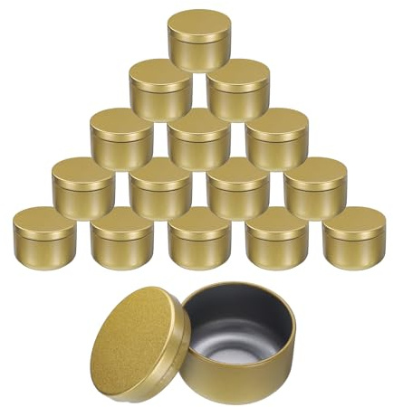 sourcing map 16pcs Portable Storage Jar, Multipurpose Airtight Container Bottle Mini Smell Proof Metal Round Tins with Lid for Spices Coffee Tea Candy, Gold