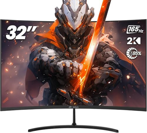 CRUA 32 Inch 165Hz Curved Gaming Monitor, QHD 2560x1440P, Computer Monitor with 1800R VA Panel, 1ms MPRT, 100% sRGB, FreeSync, Eye-care, HDMI 1.4/DP 1.2, Wall Mountable