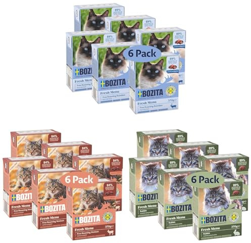 Bozita Tetra Wald & Wiese Katzenfutter Bundle: Geschmackvolle Aauswahl aus Hirsch, Kaninchen & Rentier – 3 x 6 saftige Häppchen in Gelee und Sauce für eine ausgewogene Katzen-Ernährung